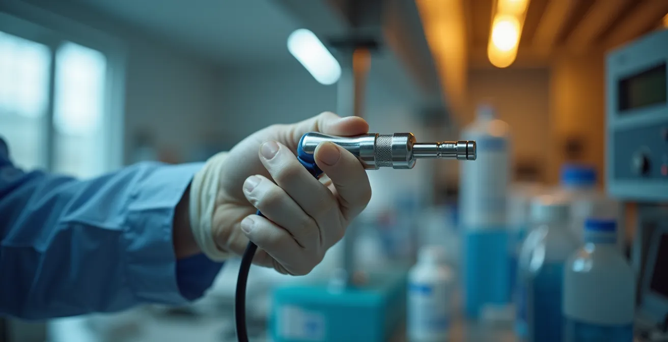 Technicien manipulant une sonde PT100 en laboratoire