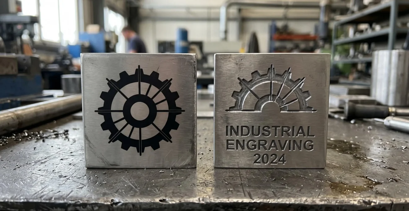 Comparaison entre marquage noir par recuit laser et gravure profonde sur plaque en acier inoxydable